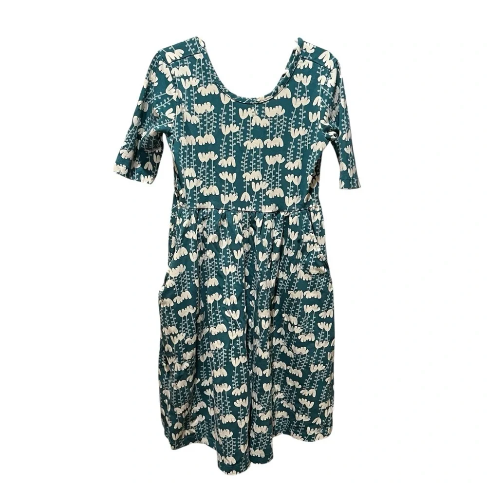 Hanna Andersson Teal and White Floral Girls Dress 8